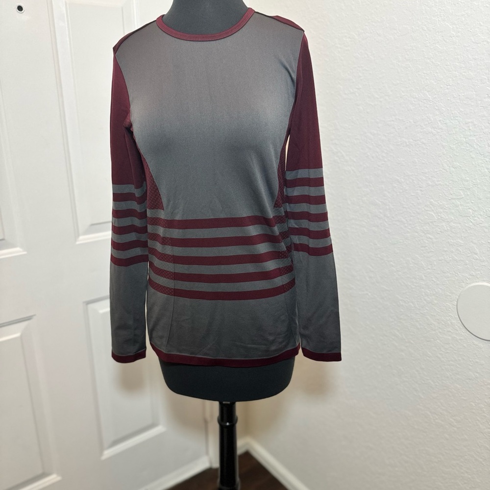 The north face Gray and Burgundy Striped Long Sleeve Top